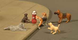 Bachmann USA 33108 [HO] Scenescapes Dogs with Fire Hydrant (6pcs)