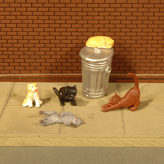 Bachmann USA 33157 [O] Scenescapes Cats wth Garbage Can (6pcs)