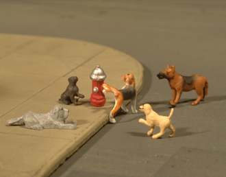 Bachmann USA 33158 [O] Scenescapes Dogs wth Fire Hydrant (6pcs)