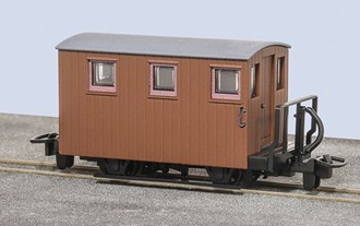 Peco GR-590UB OO-9 FR 4-Wheel Quarryman Coach with 1 Balcony in Unlettered Brown